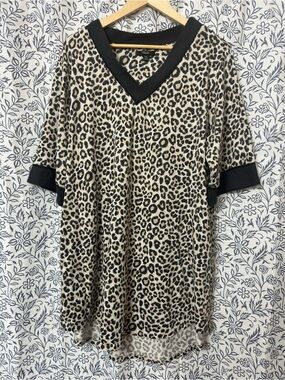 Simply Vera Wang Leopard Print Crew Neck Y2K 90’s Tunic Shirt Dress Women XXL
